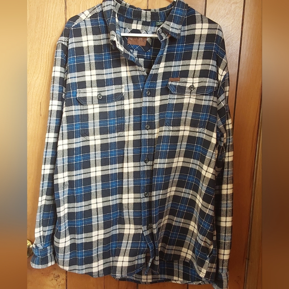 Orvis Flannel Shirt Mens XXL Navy Fall Shacket Heavy Button Up Outdoor Pockets